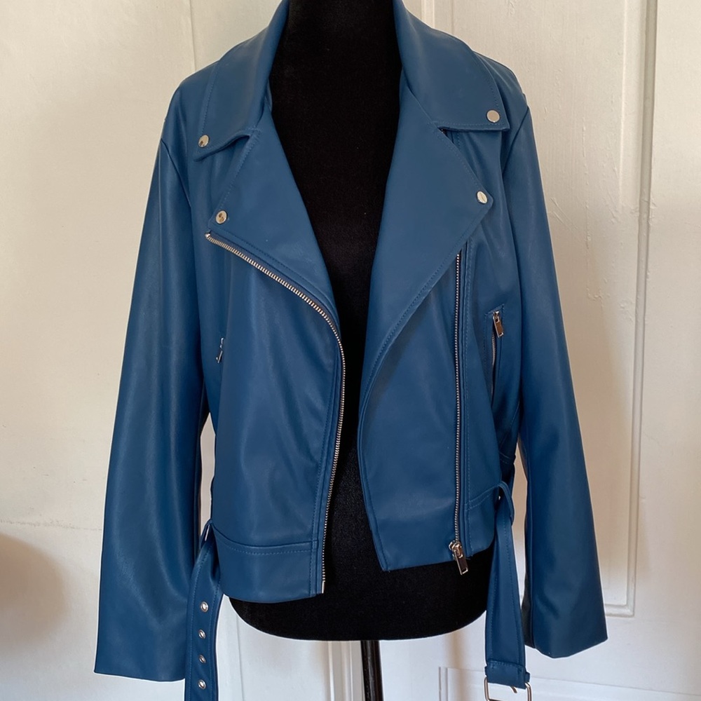Petite Studio Dark Powder Blue Vegan Leather Jacket.